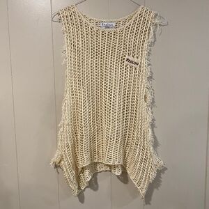 Étalon by Steve Canar Open Knit Mesh Tank Top Women’s Large – Cream Boho Beach C
